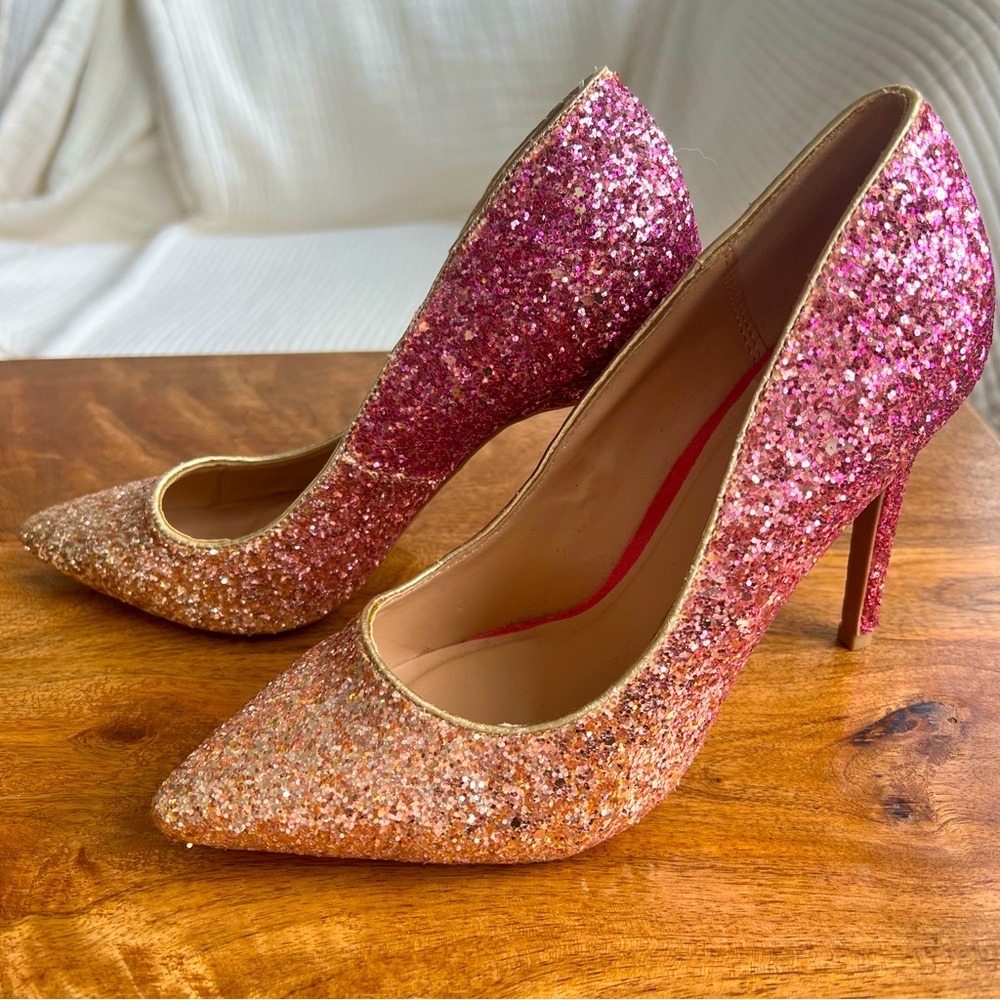 Pink Gold Ombré Glitter Heels Size 6 Stiletto Sparkles